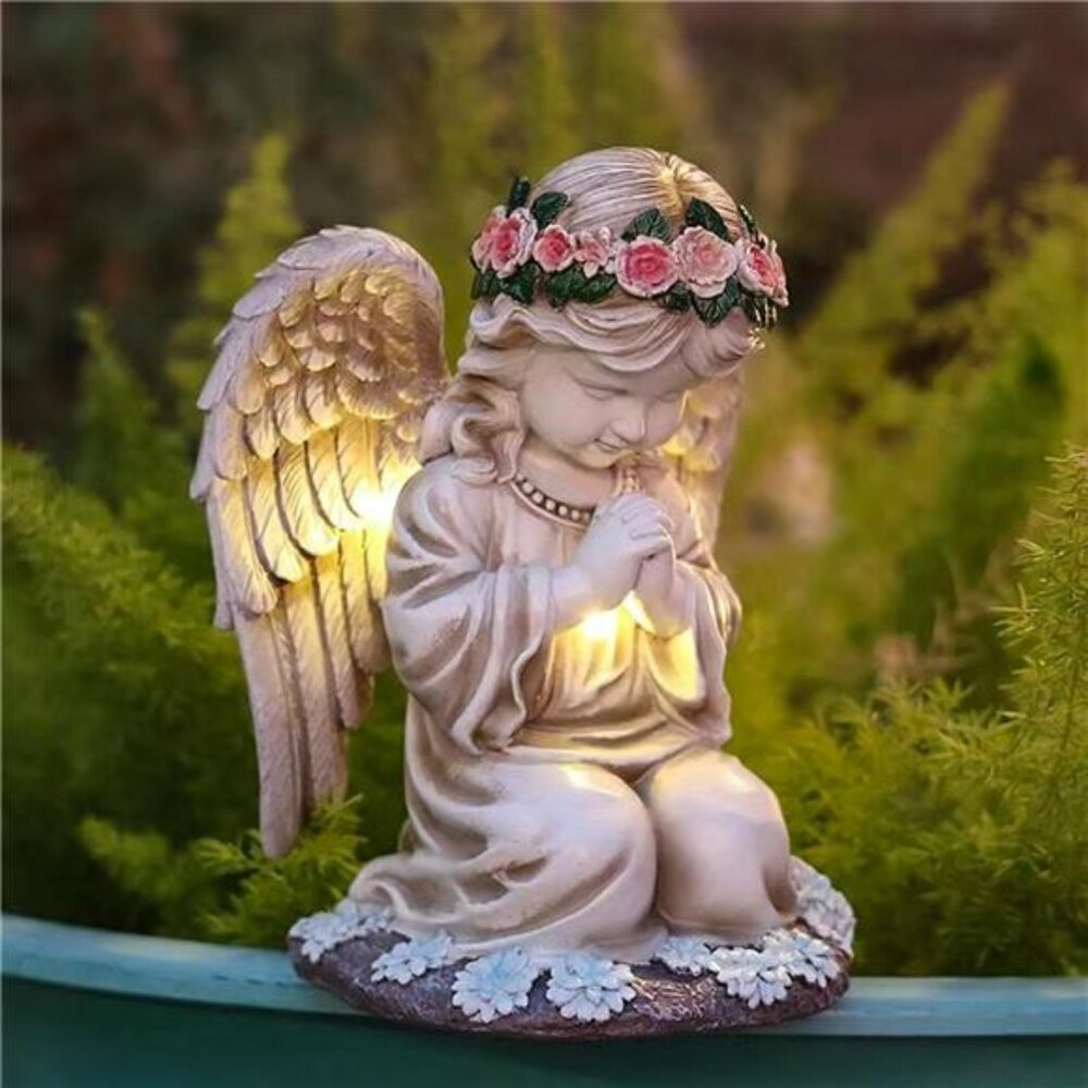 Praying Angels Figurine,Solar Garden Statues, Waterproof Kneeling Sculpture